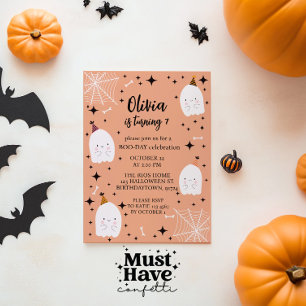 Kids' Halloween Birthday Party Ghosts Light Orange Invitation