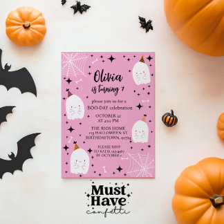 Kids' Halloween Birthday Party Ghosts Pink Invitation