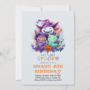 Kids Halloween Birthday Party Invitation Cute Cats