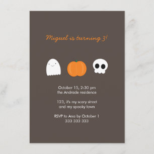 Kids Halloween Birthday Photo Skull Ghost Pumpkin Invitation