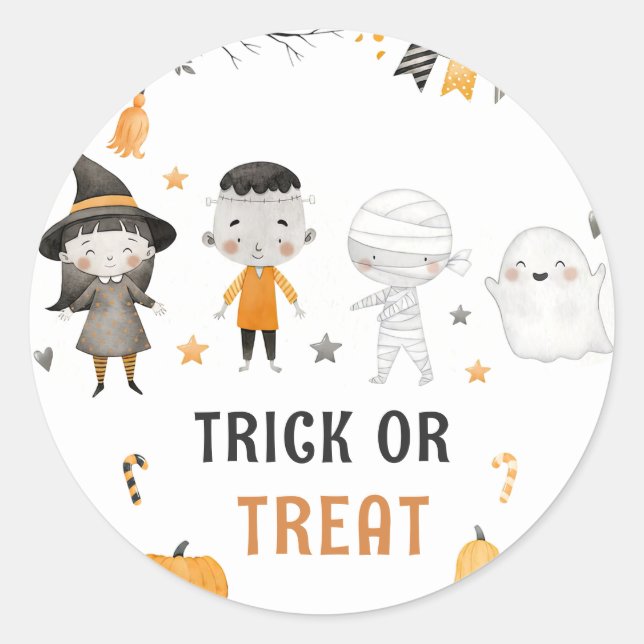  kids Halloween Birthday Trick or Treat Party Clas Classic Round Sticker (Front)