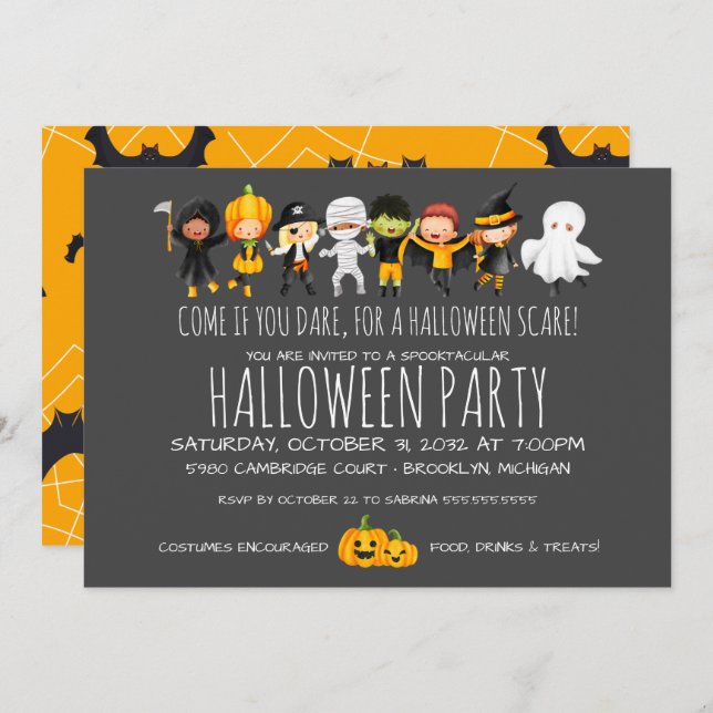 Kids Halloween Celebration Costume Party  Invitation (Front/Back)