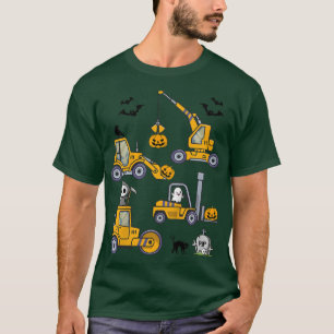 Kids Halloween Construction Vehicles Truck Pumpkin T-Shirt