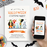 Kids Halloween Costume Birthday Party Invitation<br><div class="desc">Set the tone for a fun-filled celebration with this Cute Halloween Costume Birthday Party Invitation, designed especially for kids! Featuring adorable watercolor monsters, playful bats, and a splash of spooky charm, this invitation is perfect for costume parties, trick-or-treat themed birthdays, or any October celebration. The modern design is both festive...</div>