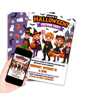 Kids Halloween Costume Party Editable Invitation