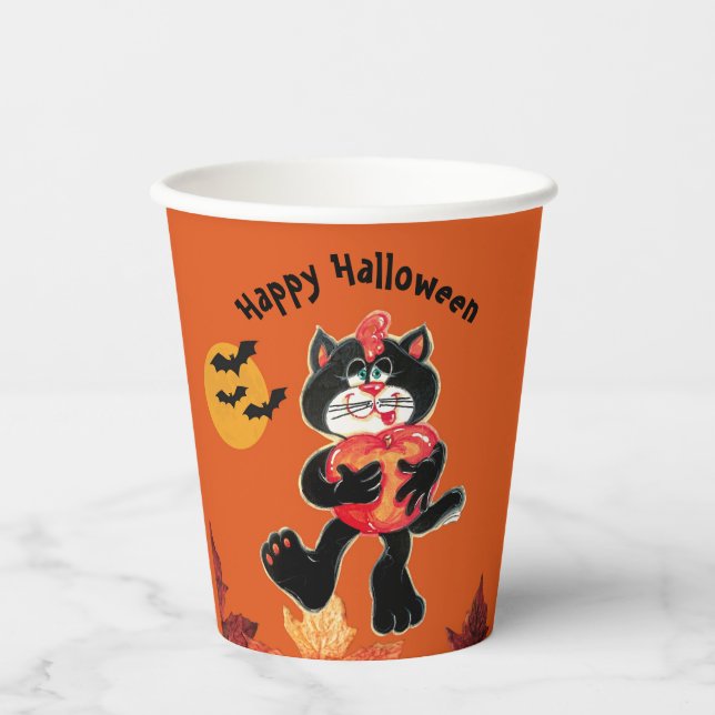 Kids Halloween Cute Black Cat Party  Paper Cups (Front)
