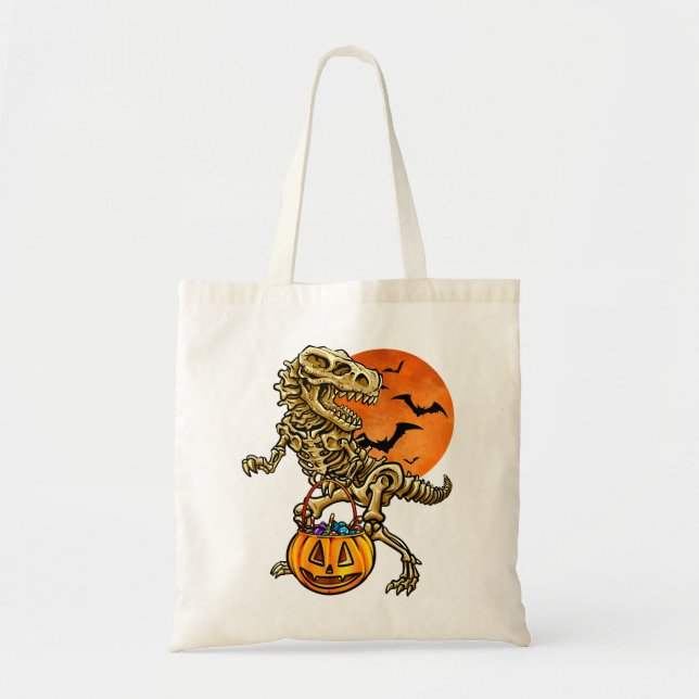 Kids Halloween Dinosaur Skeleton Trick or Treat Ca Tote Bag (Front)