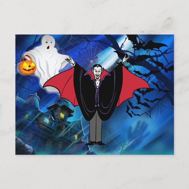 Kids Halloween Dracula Custom Message Holiday Postcard (Front)
