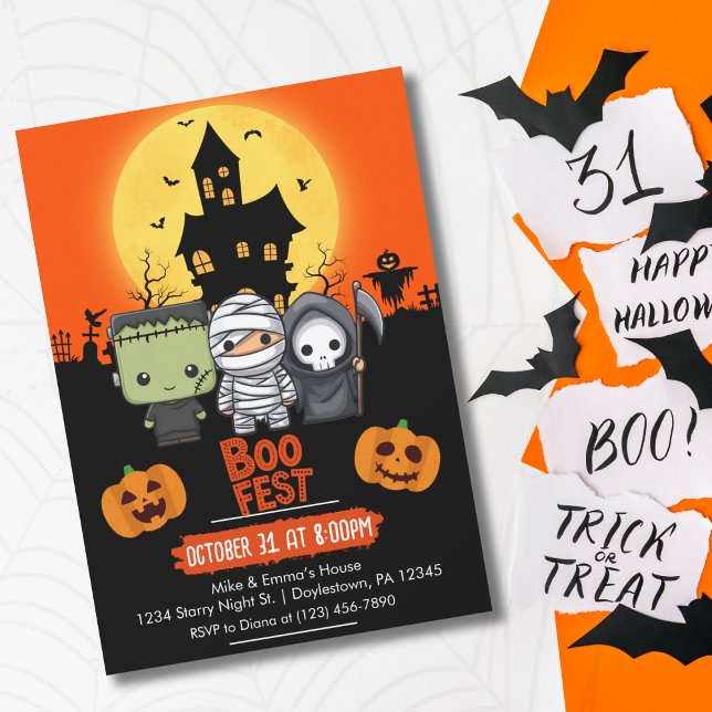 Kids Halloween Frankenstein Mummy Grim Reaper Cust Invitation (Creator Uploaded)