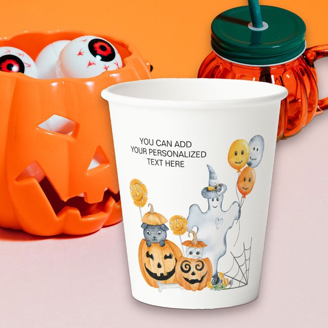 Kids Halloween Ghost and Jack o Lantern Pumpkins Paper Cups (Cute Halloween Party paper cups)