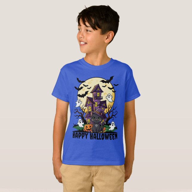 Kids Halloween Haunted House Graphic Tee (Front Full)