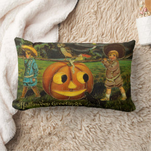 Kids Halloween Jack-o-Lantern Pumpkin Harvest Lumbar Cushion