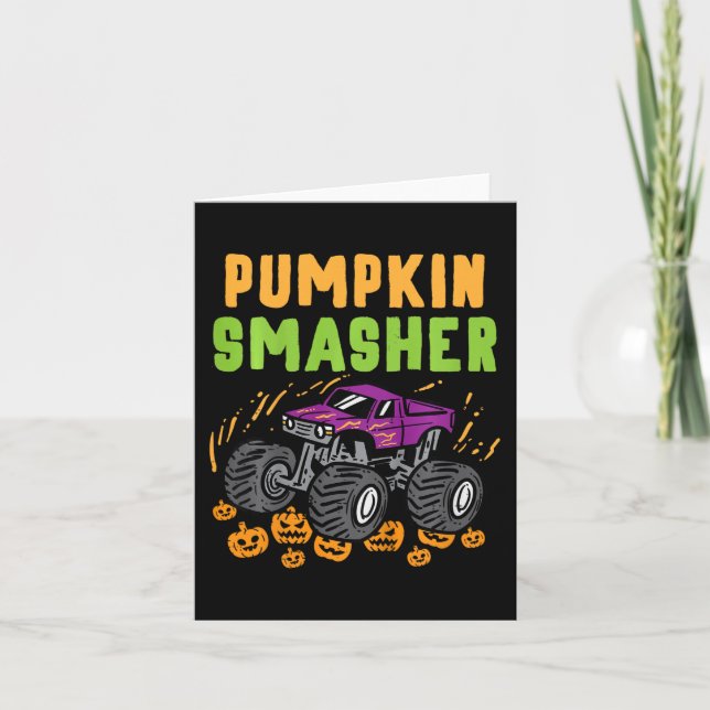 Kids Halloween Monster Truck Pumpkin Smasher Boys  Card (Front)