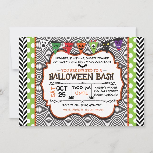 Kids Halloween Party Invitation, Birthday Invite (Front)