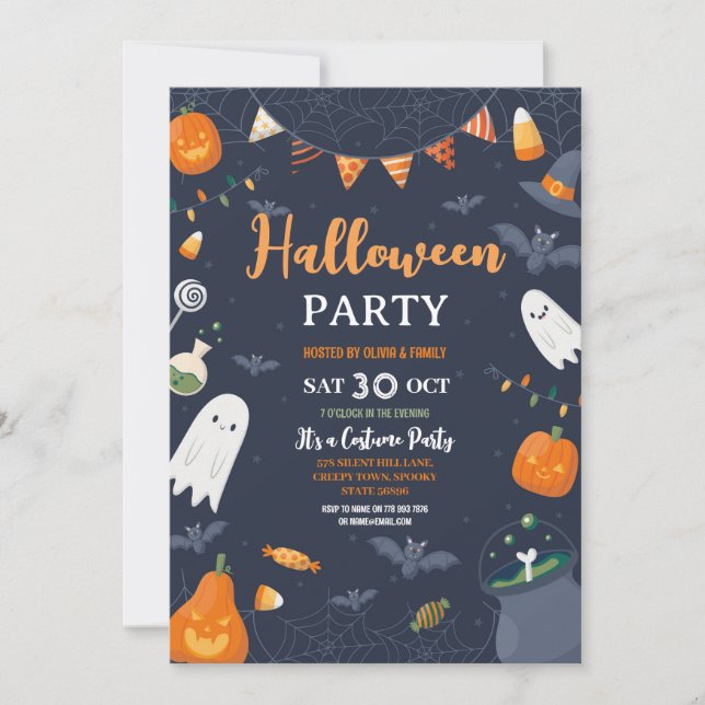 Kids Halloween Party Pumpkins Ghosts Bats Invitation (Front)
