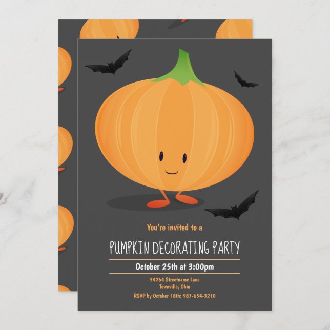 Kids Halloween Pumpkin Decorating Party Invitation (Front/Back)