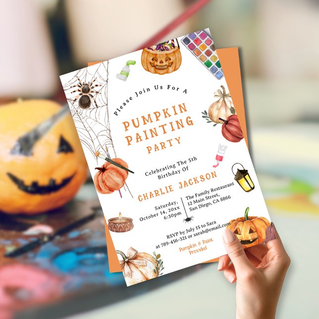 Kids Halloween Pumpkin Painting Birthday Party  Invitation (Kids Halloween Pumpkin Painting Birthday Party Invitation)