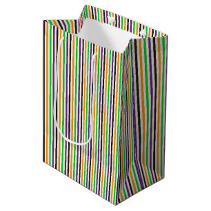 Kids Halloween Retro Colourful Vertical Stripes Medium Gift Bag