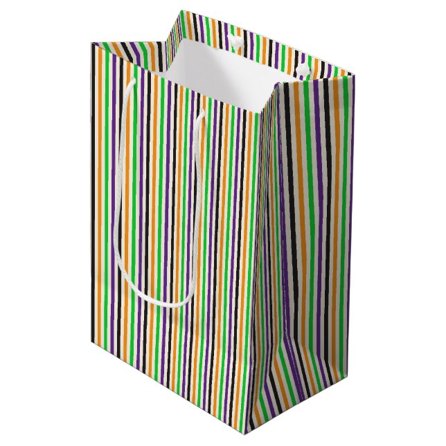 Kids Halloween Retro Colourful Vertical Stripes Medium Gift Bag (Front Angled)
