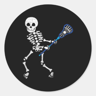 Kids Halloween Shirt Skeleton Lacrosse Sport Playe Classic Round Sticker