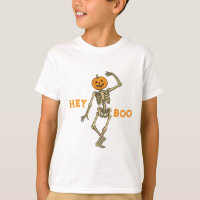 Kids Halloween Skeleton Pumpkin Head "Hey Boo!" -
