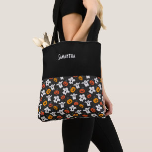 Kids Halloween Spooky Ghosts & Jack oLanterns Name Tote Bag