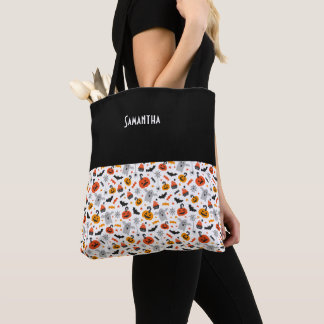 Kids Halloween Spooky Ghosts & Jack oLanterns Name Tote Bag