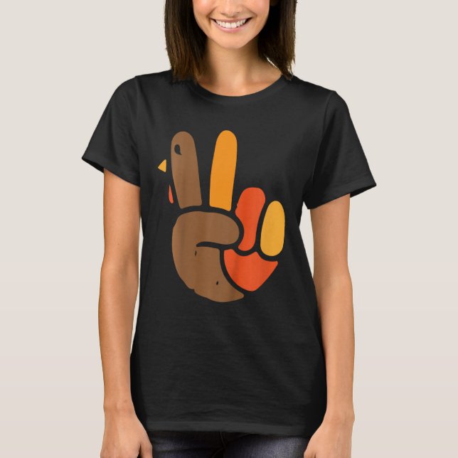 Kids Hand Peace Sign Thanksgiving Day Cool Symbol  T-Shirt (Front)