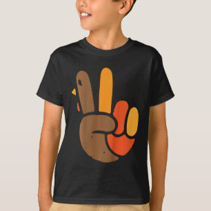 Kids Hand Peace Sign Thanksgiving Day Cool Symbol T-Shirt