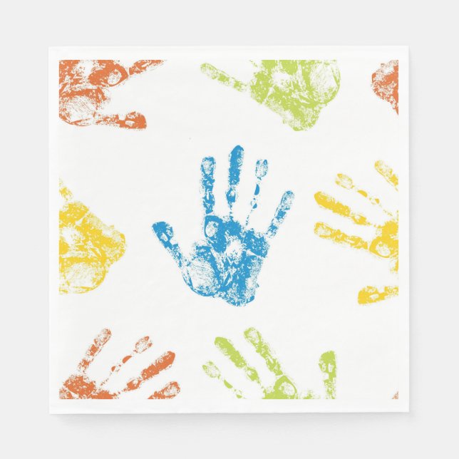 Kids Handprints in Paint Napkin (Front)