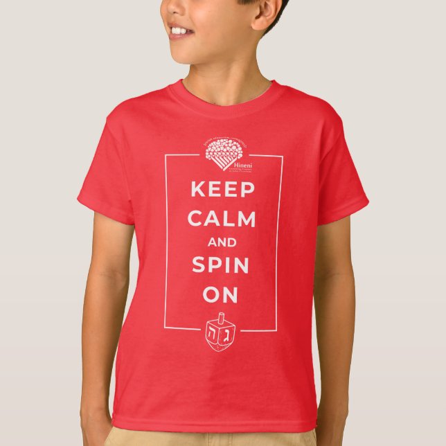 Kids' Hanukkah Shirt - "Keep calm and spin on" (Front)
