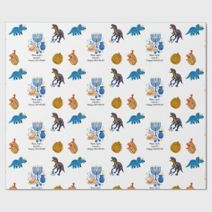 Kids Hanukkah Wrapping Paper – Dinosaurs dreidel
