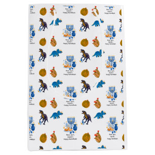 Kids Hanukkah Wrapping Paper – Dinosaurs dreidel Medium Gift Bag