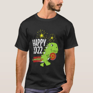 Kids Happy 2022 New Years Eve Firecracker T Rex Pa T-Shirt