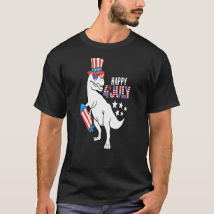 Kids Happy 4th Of July Boys Toddler Trex Dinosaur T-Shirt