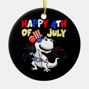Kids Happy 4th Of July T Rex Dino Dinosaur Baby Ceramic Tree Decoration