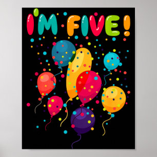 Kids happy 5 fifth birthday party balloons poster