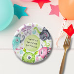 Kids Happy Birthday Cute Monsters Party Paper Plate<br><div class="desc">These monster themed paper bowls are ideal to serve up your party food in. They feature cute watercolor monsters and the centre can be personalised with the inclusion of your little one's party details.</div>