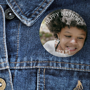 Kids Happy Birthday Name and Photo 6 Cm Round Badge