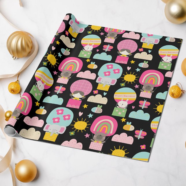 Kids Happy Birthday Pastel Colours Cute Animals Wrapping Paper (Creator Uploaded)