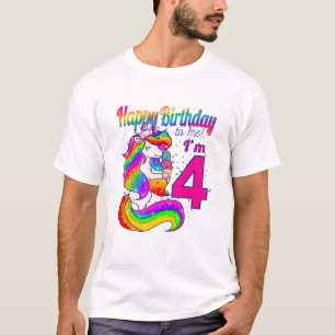 Kids Happy Birthday To Me I'm 4 Years Old Unicorn T-Shirt