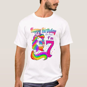 Kids Happy Birthday To Me I'm 7 Years Old Unicorn T-Shirt