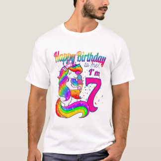 Kids Happy Birthday To Me I'm 7 Years Old Unicorn T-Shirt