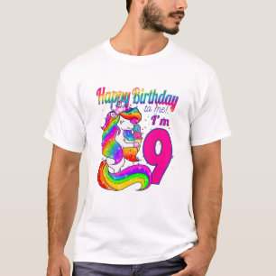 Kids Happy Birthday To Me I'm 9 Years Old Unicorn T-Shirt
