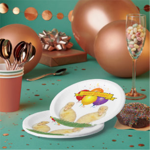 Kid's Happy Birthday Yellow Ducklings Balloons Paper Plate