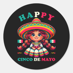 Kids Happy Cinco De Mayo Shirt Girl Kids Mexican F Classic Round Sticker