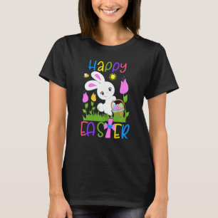 Kids Happy Easter Bunny Egg Basket Honeybee Flower T-Shirt