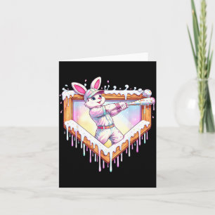Kids happy easter bunny playing baseball boy ice card