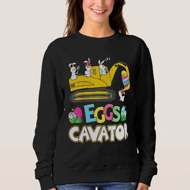 Kids Happy Easter Construction Crane Truck Bunny E Sweatshirt (Front)