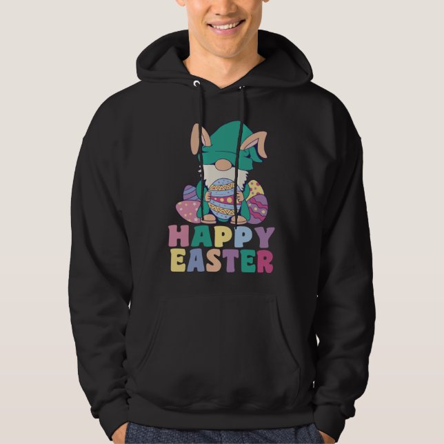 Kids Happy Easter Cute Trex Bunny Ear Easter Eggs  Hoodie (Front)